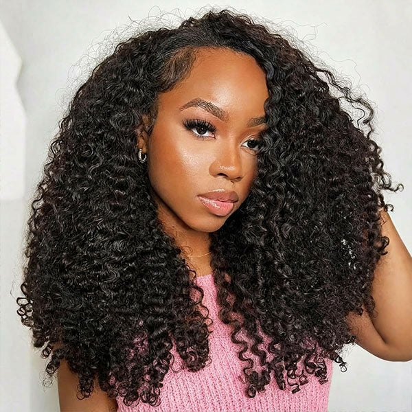 OQ HAIR 3 In 1 Half Wig Kinky Curly Wear Go Invisible Hairline Glueless Wig Beginner Friendly