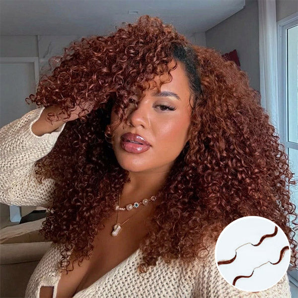 OQ HAIR Breathable Reddish Brown Burmese Curly Crochet Human Hair Seamless Blend For Daily Wear