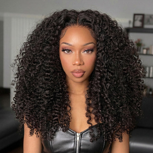 OQ HAIR 3 In 1 Half Wig Kinky Curly Wear Go Invisible Hairline Glueless Wig Beginner Friendly