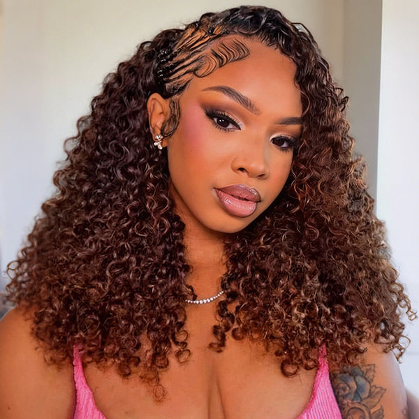OQ HAIR Breathable Reddish Brown Burmese Curly Crochet Human Hair Seamless Blend For Daily Wear