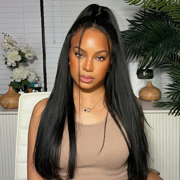OQ Hair Straight Human Hair Glueless Wigs Pre-cut HD Lace Wear Go Wig Bleached Invisible Knots