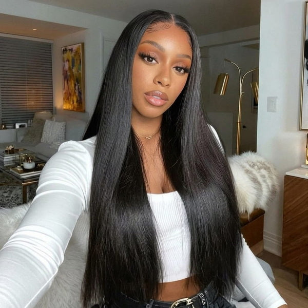 OQ Hair Straight Human Hair Glueless Wigs Pre-cut HD Lace Wear Go Wig Bleached Invisible Knots