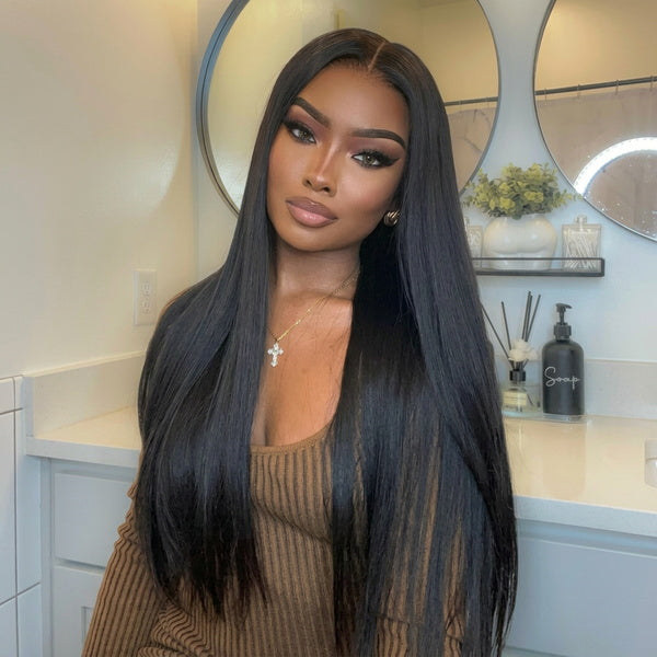 OQ Hair Straight Human Hair Glueless Wigs Pre-cut HD Lace Wear Go Wig Bleached Invisible Knots