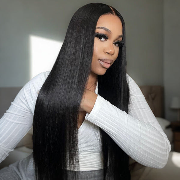 OQ Hair Straight Human Hair Glueless Wigs Pre-cut HD Lace Wear Go Wig Bleached Invisible Knots