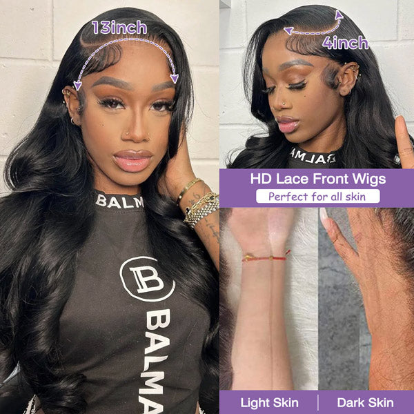 Unprocessed Soft and Healthy Hair Body Wave Lace Front Wig Skin Melt HD Lace Wigs Brazilian Human Virgin Hair Natural Black