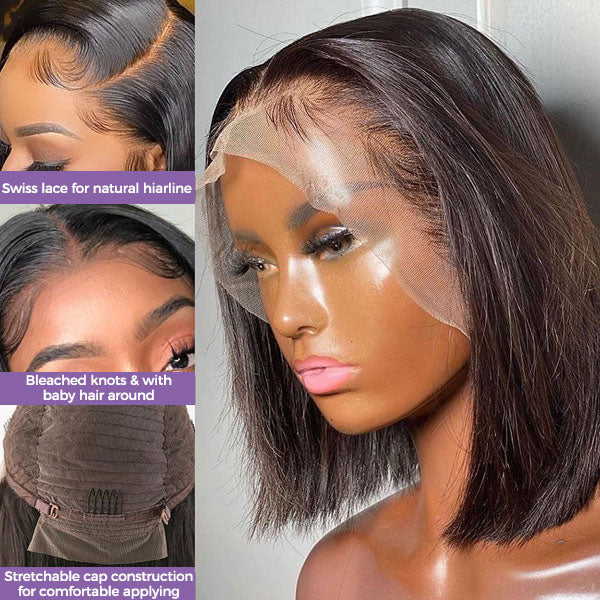 Straight Hair Short Bob Human Hair 13x4 13x6 HD Lace Frontal Wigs Pre-plucked Natural Hairline