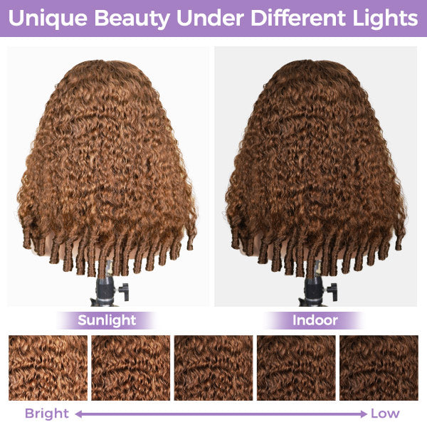OQ HAIR Burmese Curly Glueless Wig Chocolate Brown Color Pre Cut 9x6 Lace Wear Go Wig With Elastic Drawstring
