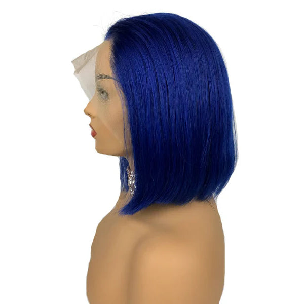Straight Blue/Purple Bob Wigs Human Virgin Hair Preplucked Lace Front Wigs