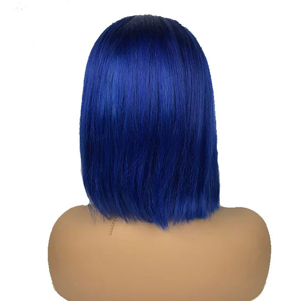 Straight Blue/Purple Bob Wigs Human Virgin Hair Preplucked Lace Front Wigs
