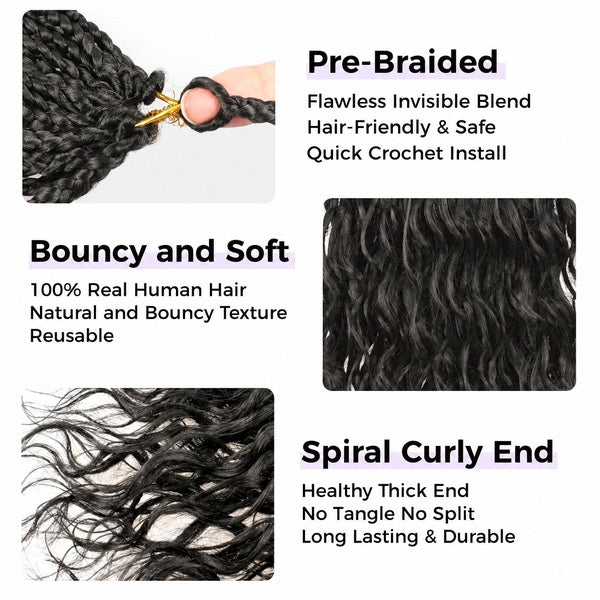 OQ HAIR Premium Natural Wave Crochet Box Braids Hair Soft Defined Curls Crochet Human Hair For Everyday Glam