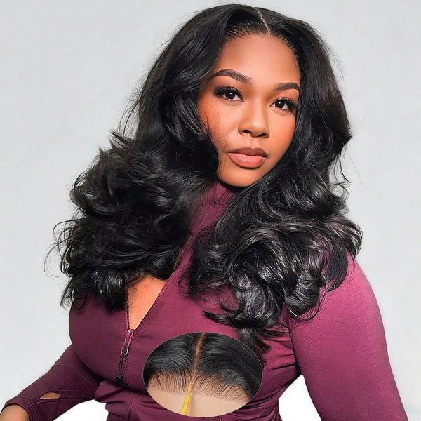 CLEARANCE | Glueless Layered Body Wave Pre-bleached Knots 7x5 Lace Wear Go Wig With Face Framing Curtain Bangs