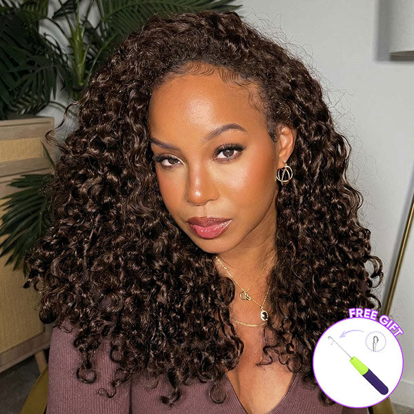 OQ HAIR #4 Chocolate Brown Reusable Burmese Curly Knotless Crochet Human Hair For Black Women Miracle Knots