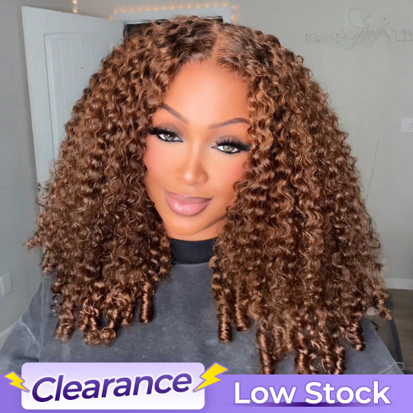 CLEARANCE | Glueless Burmese Curly Light Chocolate Brown Wear Go Wig Pre-cut 9x6 Lace