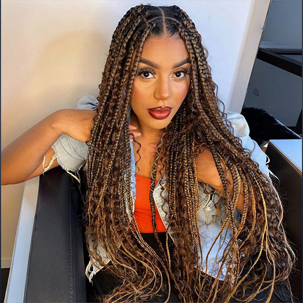 Deep Wave Highlight Ombre Color Bulk Human Hair Knotless Boho Braids Virgin No Weft Extensions 1/3/5 Packs