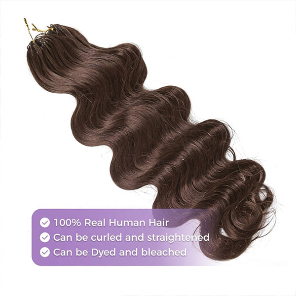 OQ HAIR Body Wave Chocolate Brown Crochet Human Hair Lightweight & Reusable Beginner Friendly Style