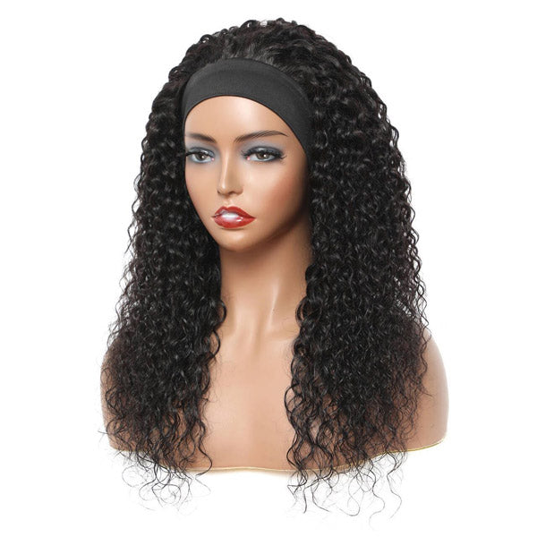 Kinky Curly Headband Wig Human Hair Scarf Wig No Gel No Glue Jerry Curl Hair Wig with Headband 180% Density