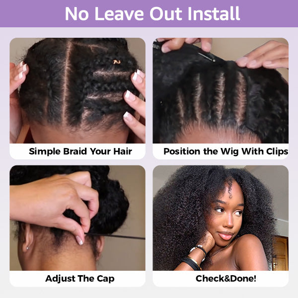 Flash Sale | Afro Curly Drawstring V Part Wig No Leave Out Thin Part Glueless Wigs Human Hair Wig