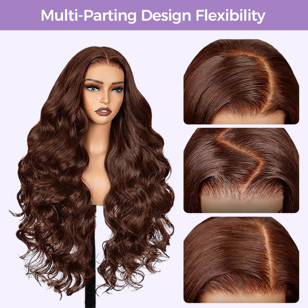 OQ HAIR #4 Chocolate Brown Color Body Wave Glueless 13x6 Lace Front Wig Pre Plucked Natural Hairline 100% Virgin Human Hair