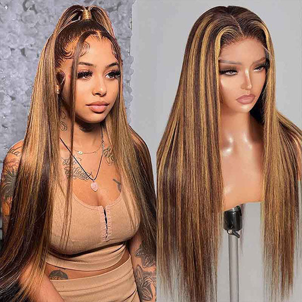 Flash Sale | Straight Highlight Ombre 4/27 Color Wear Go Wig Full 220% Density