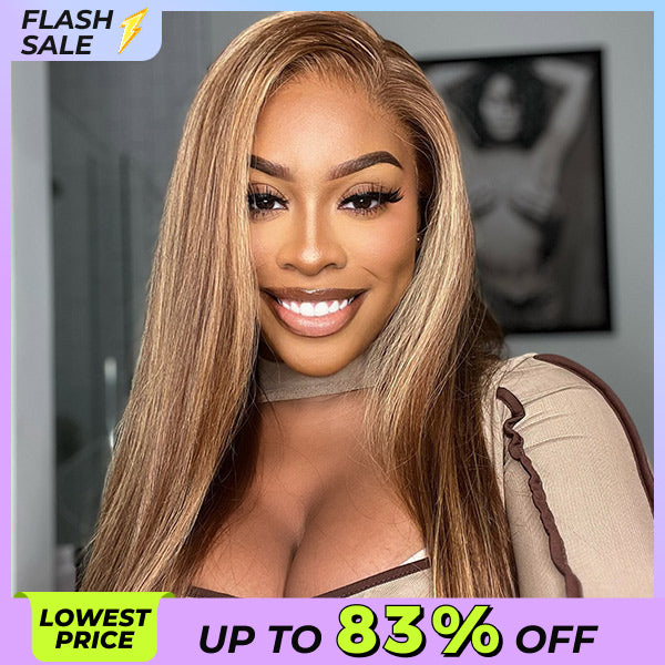 Pre-cut Lace Wig Straight Hair 4/27 Highlight Wear Go Glueless Wig 7x5 Lace Wig Preplucked with Natural Hairline