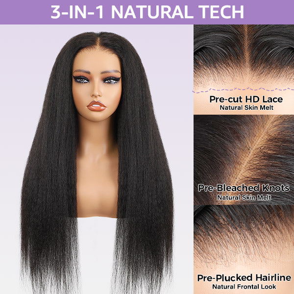 Kinky Straight Bleached Knots Pre-Cut 13x4 13x6 HD Lace Frontal Wig Wear Go Wig With Adjustable Drawstring
