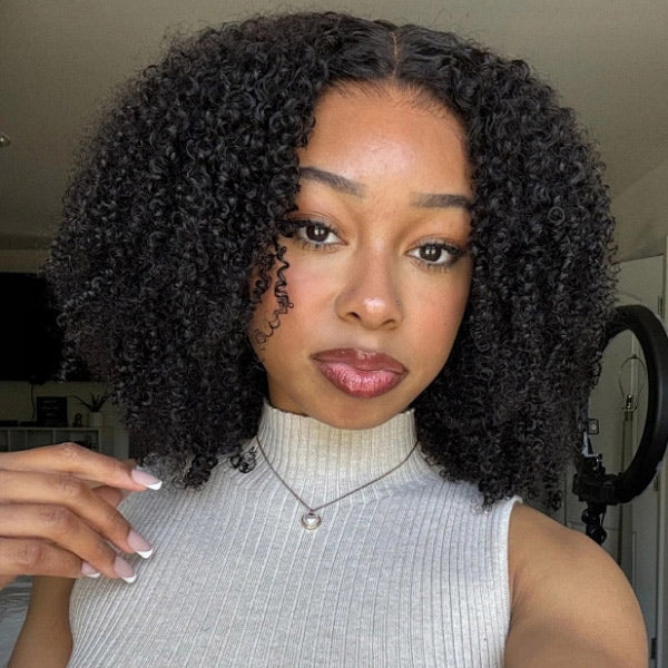 Flash Sale | Afro Curly Drawstring V Part Wig No Leave Out Thin Part Glueless Wigs Human Hair Wig
