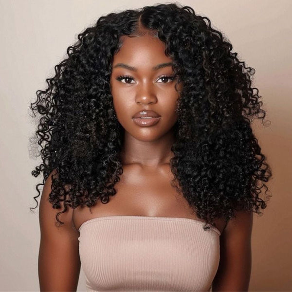 Flash Sale | Afro Curly Drawstring V Part Wig No Leave Out Thin Part Glueless Wigs Human Hair Wig