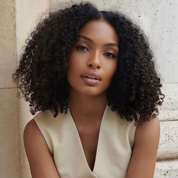 Flash Sale | Afro Curly Drawstring V Part Wig No Leave Out Thin Part Glueless Wigs Human Hair Wig