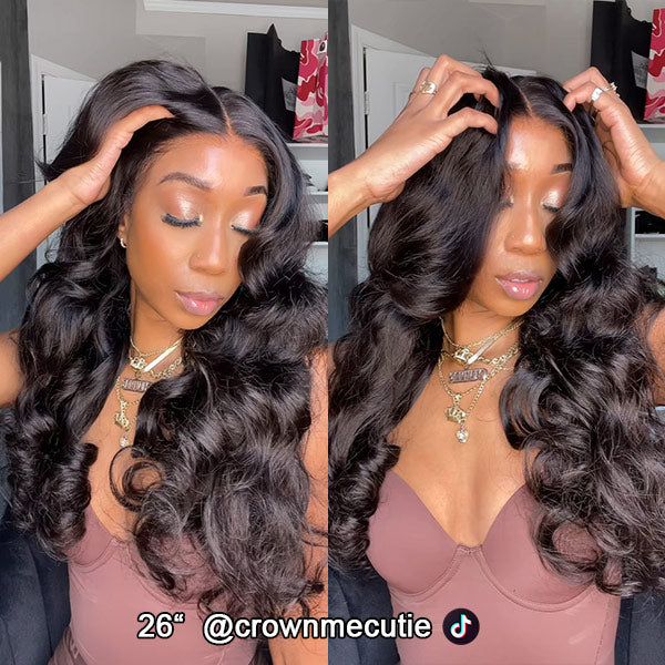 OQ HAIR M-Cap Layered Cut Bleached Mini Knots Body Wave Wear Go Glueless Wig With Curtain Bangs