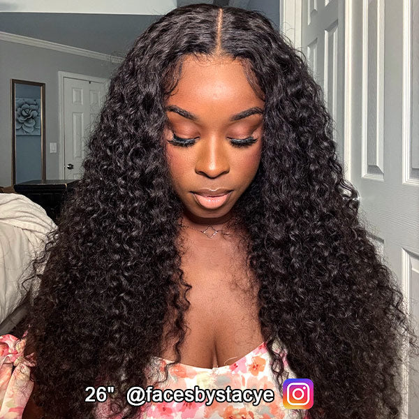 OQ HAIR Water Wave Glueless Wig Bleached Knots 13x6 HD Lace Frontal Elastic Drawstring Wear Go Wig
