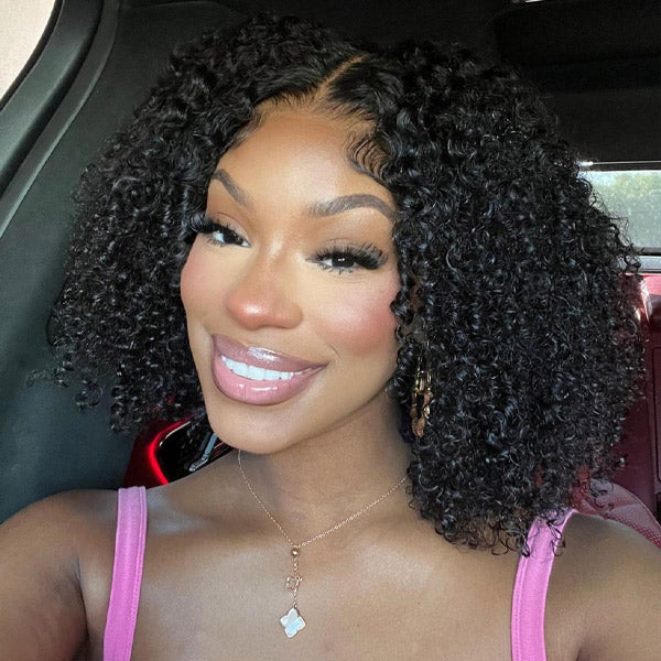 Short Bob Wigs Kinky Curly Human Hair 13x4 13x6 4x4 HD Lace Front Wigs Pre Plucked with Baby Hair Natural Black