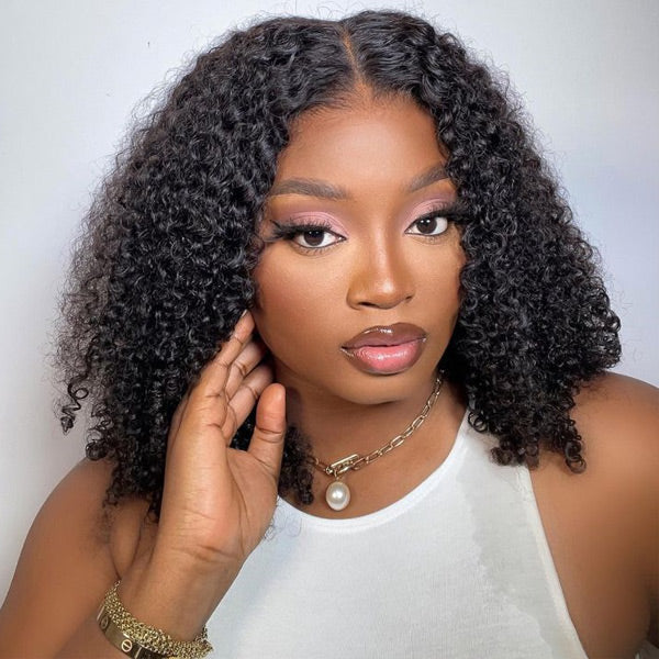 Short Bob Wigs Kinky Curly Human Hair 13x4 13x6 4x4 HD Lace Front Wigs Pre Plucked with Baby Hair Natural Black