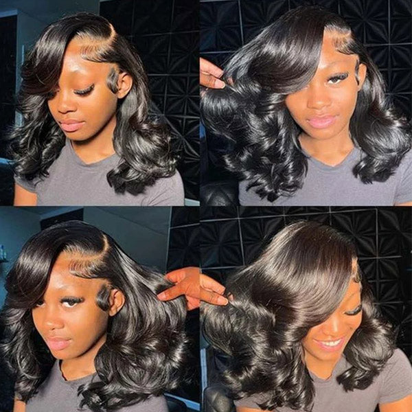 Thick Body Wave Bob Wigs Human Hair 13x4 13x6 4x4 HD Lace Frontal Wigs Natural Black