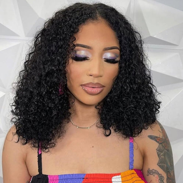 Short Bob Wigs Kinky Curly Human Hair 13x4 13x6 4x4 HD Lace Front Wigs Pre Plucked with Baby Hair Natural Black