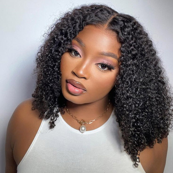 Short Bob Wigs Kinky Curly Human Hair 13x4 13x6 4x4 HD Lace Front Wigs Pre Plucked with Baby Hair Natural Black