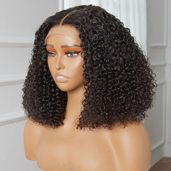 Short Bob Wigs Kinky Curly Human Hair 13x4 13x6 4x4 HD Lace Front Wigs Pre Plucked with Baby Hair Natural Black