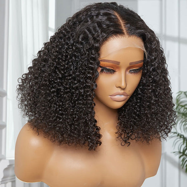Short Bob Wigs Kinky Curly Human Hair 13x4 13x6 4x4 HD Lace Front Wigs Pre Plucked with Baby Hair Natural Black