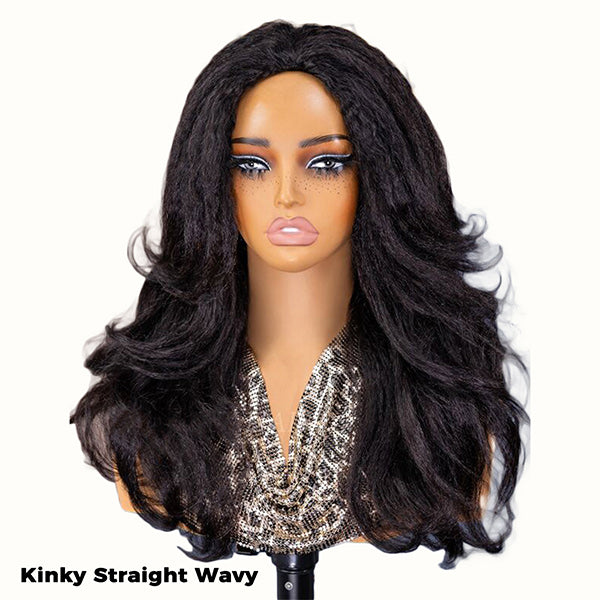 3 In 1 Half Wig | Yaki Straight & Kinky Straight Wavy Pre-Style Wear Go Half Wig With Drawstring Invisible Hairline