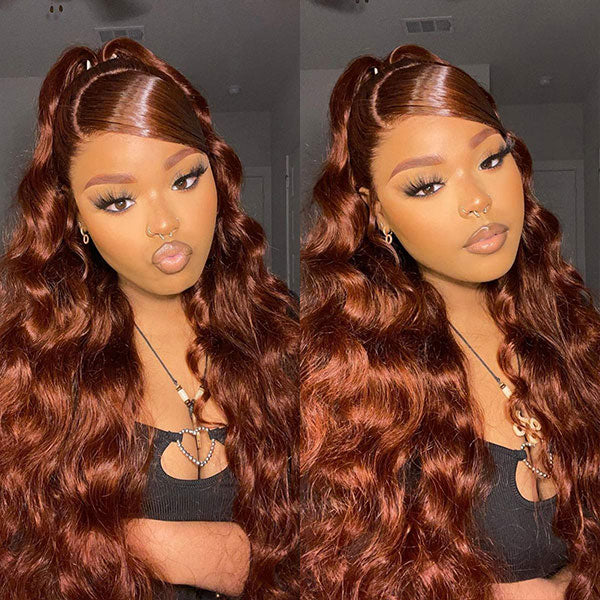 OQ HAIR Auburn Brown #33 Color Middle/Side C Part Body Wave Wig 7x5 Wear Go Glueless Wig Human Hair Wigs Beginner Friendly