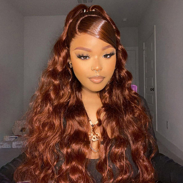 OQ HAIR Auburn Brown #33 Color Middle/Side C Part Body Wave Wig 7x5 Wear Go Glueless Wig Human Hair Wigs Beginner Friendly