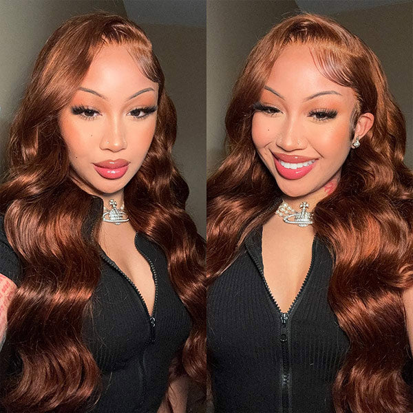 OQ HAIR Auburn Brown #33 Color Middle/Side C Part Body Wave Wig 7x5 Wear Go Glueless Wig Human Hair Wigs Beginner Friendly