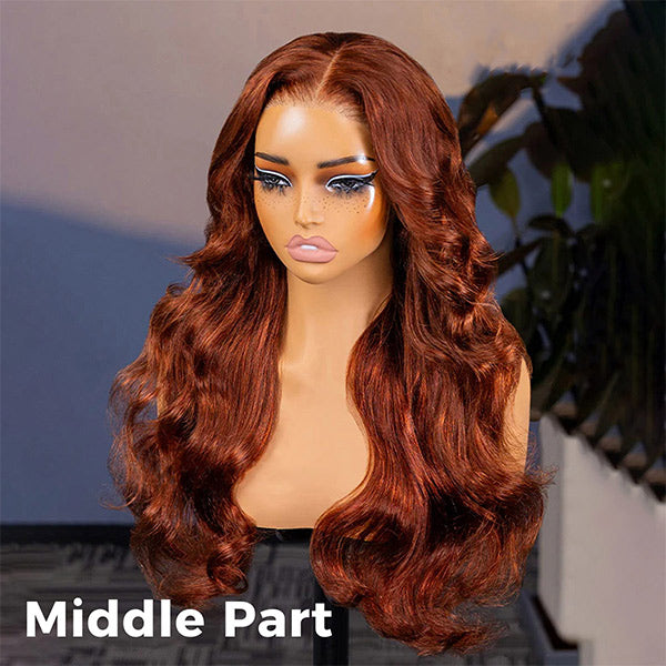 OQ HAIR Auburn Brown #33 Color Middle/Side C Part Body Wave Wig 7x5 Wear Go Glueless Wig Human Hair Wigs Beginner Friendly