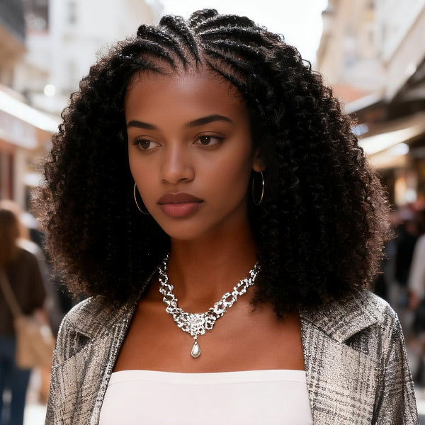 24-Hour Shipping | OQ HAIR M-Cap Afro Curly Glueless Wig Pre Braided Snug Fit Bleached Knots Pre-cut 9x6 Lace Wear Go Wig With Elastic Drawstring