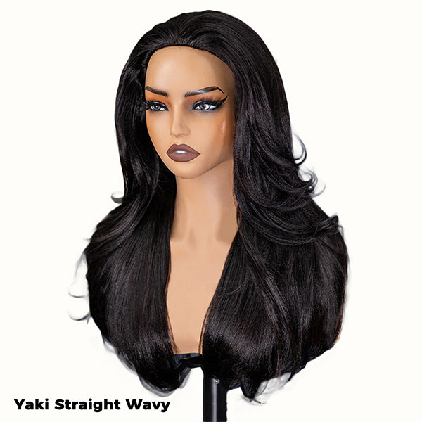 3 In 1 Half Wig | Yaki Straight & Kinky Straight Wavy Pre-Style Wear Go Half Wig With Drawstring Invisible Hairline