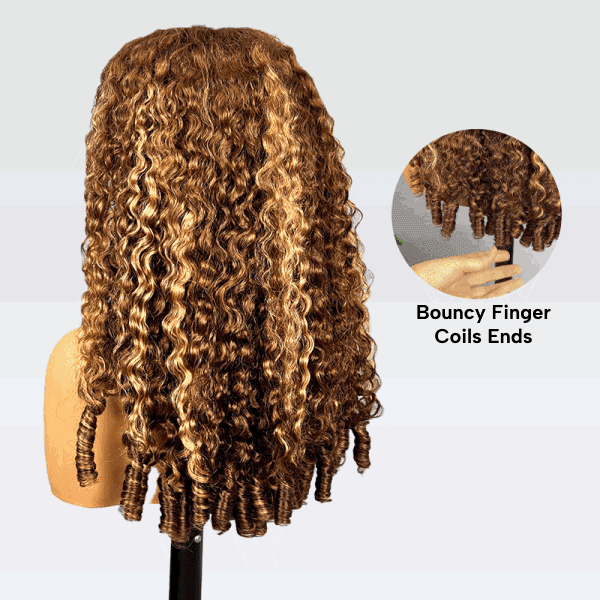 OQ HAIR Glueless Burmese Curly Highlight 4/27 Color Snug Fit Drawstring Wear Go Wig For Instant Glam