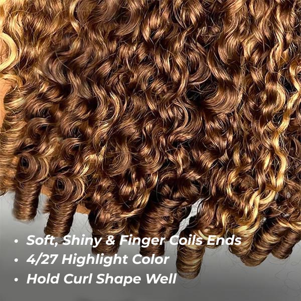 OQ HAIR Glueless Burmese Curly Highlight 4/27 Color Snug Fit Drawstring Wear Go Wig For Instant Glam