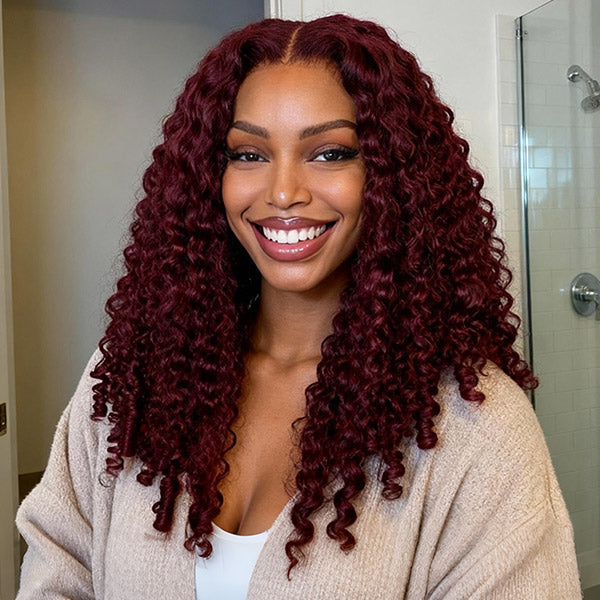 Curly Color Burmese Curly Glueless Burgundy 99J Color Drawstring Wear Go Wig | OQ ...
