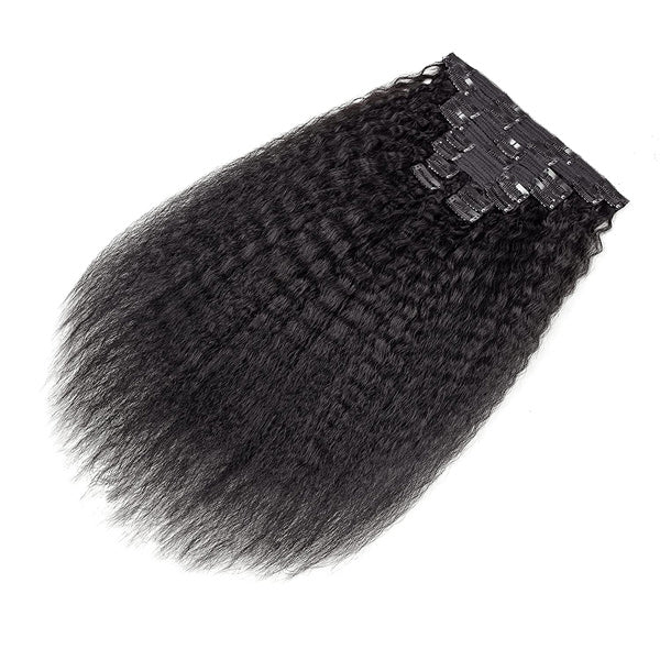 OQHAIR Kinky Straight Clip In Extension Human Hair Natural Black Color