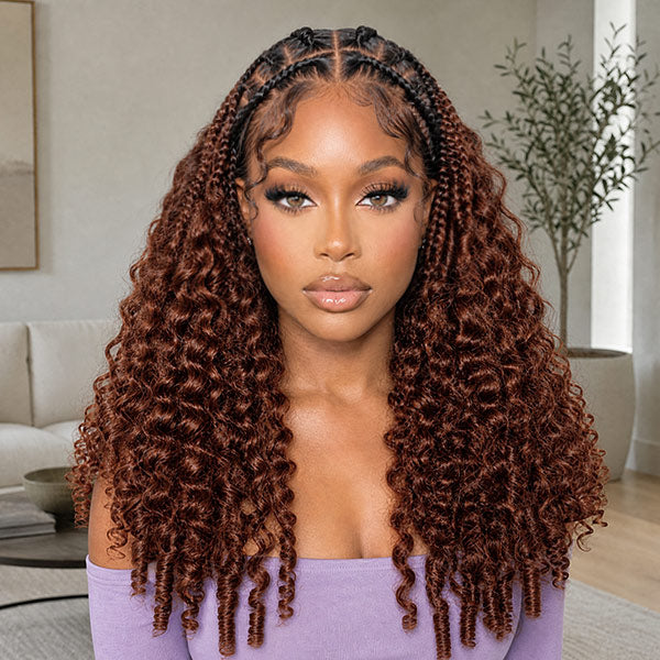OQ HAIR Reddish Brown Burmese Curly Crochet Human Hair Seamless Blend For Everyday Glam