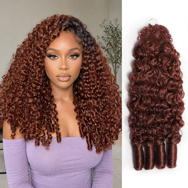 OQ HAIR Reddish Brown Burmese Curly Crochet Human Hair Seamless Blend For Everyday Glam